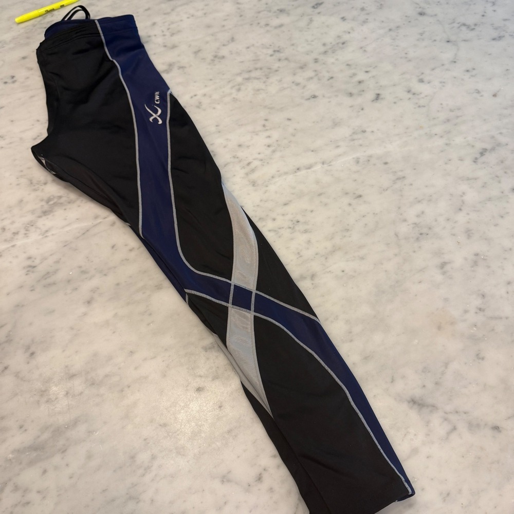 CW-X Stabilyx Compression Tights Mens Large Black Blue Running Support 240809